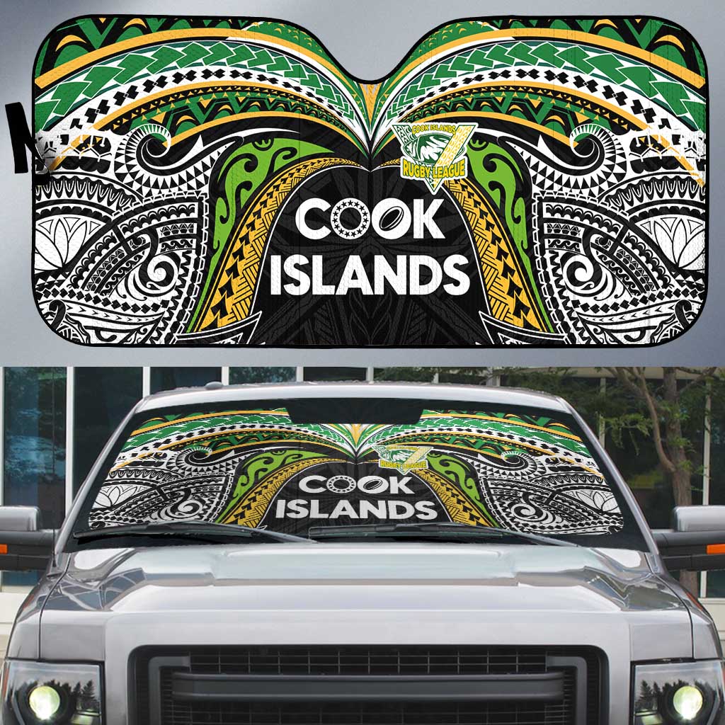 Cook Islands Rugby League Auto Sun Shade Tatau Tribal Motifs-Black Color LT03 Black - Polynesian Pride