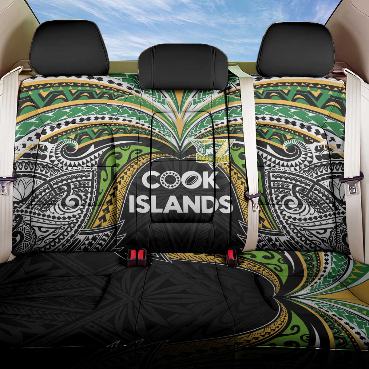 Cook Islands Rugby League Back Car Seat Cover Tatau Tribal Motifs-Black Color - Polynesian Pride