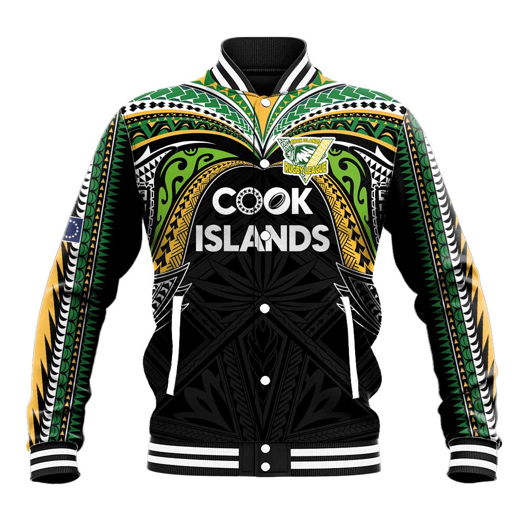Custom Cook Islands Rugby League Baseball Jacket Tatau Tribal Motifs-Black Color LT03 Unisex Black - Polynesian Pride