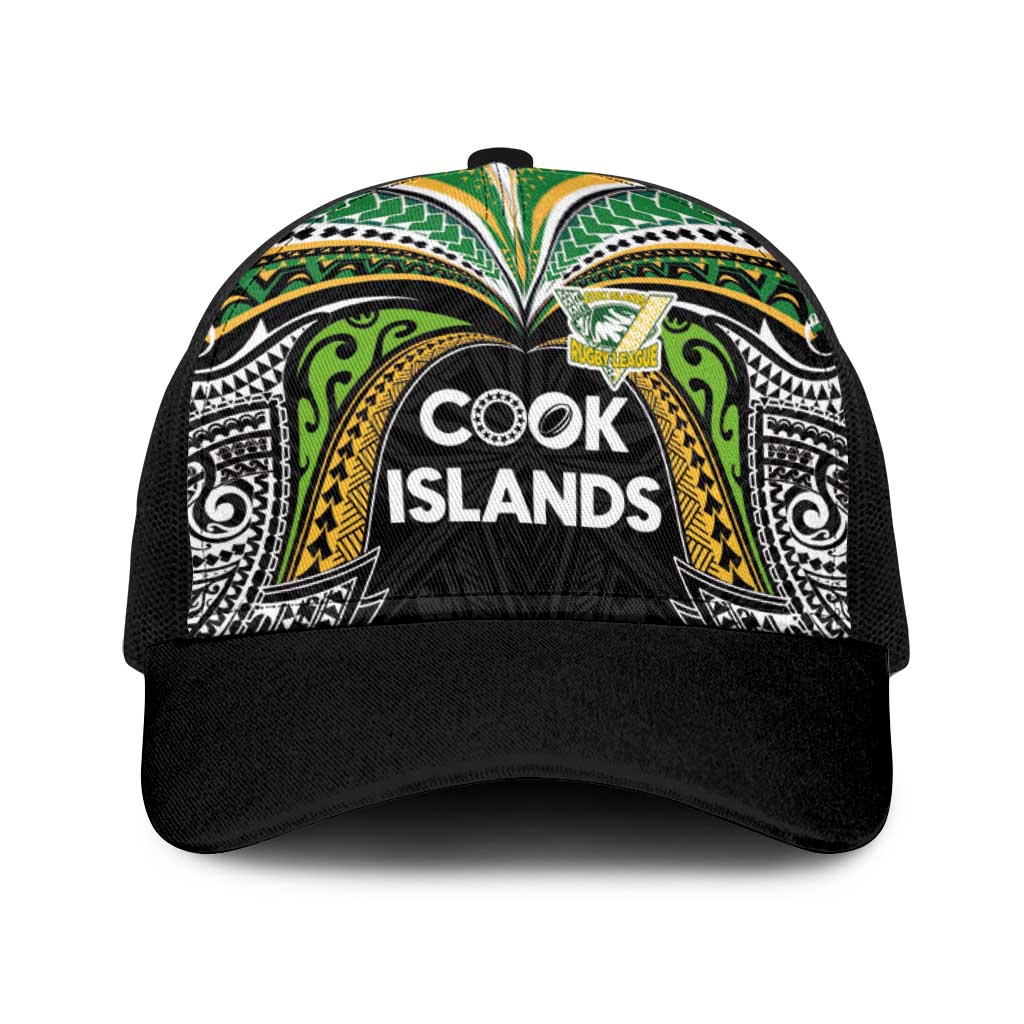 Cook Islands Rugby League Baseball Net Cap Tatau Tribal Motifs-Black Color LT03 One Size Black Black - Polynesian Pride