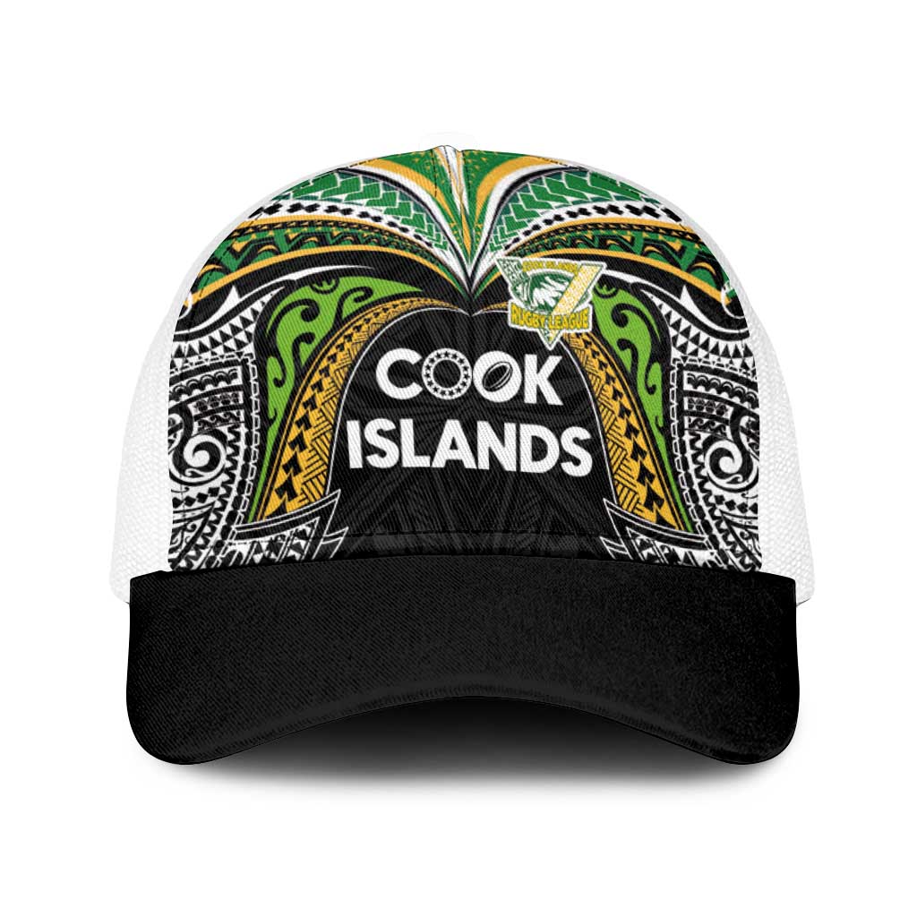 Cook Islands Rugby League Baseball Net Cap Tatau Tribal Motifs-Black Color LT03 One Size White Black - Polynesian Pride