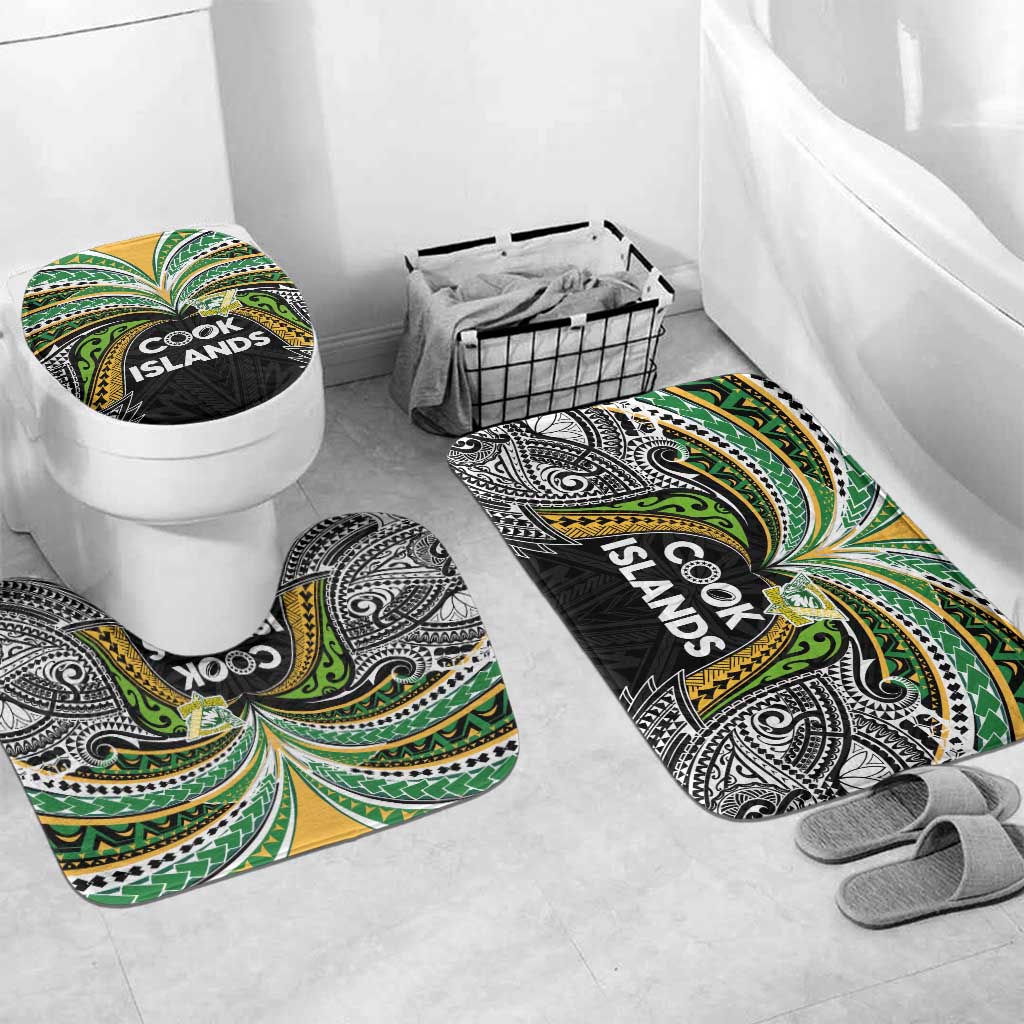 Cook Islands Rugby League Bathroom Set Tatau Tribal Motifs-Black Color - Polynesian Pride