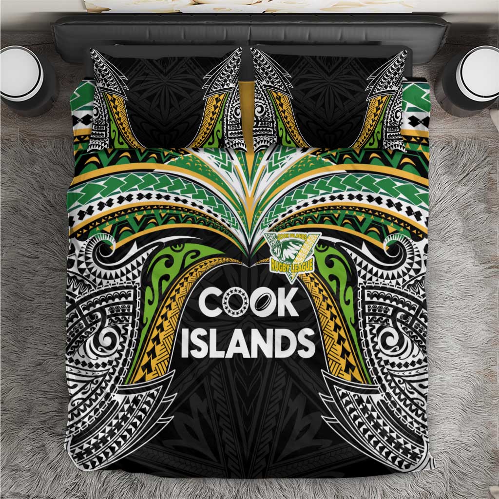 Cook Islands Rugby League Bedding Set Tatau Tribal Motifs-Black Color - Polynesian Pride