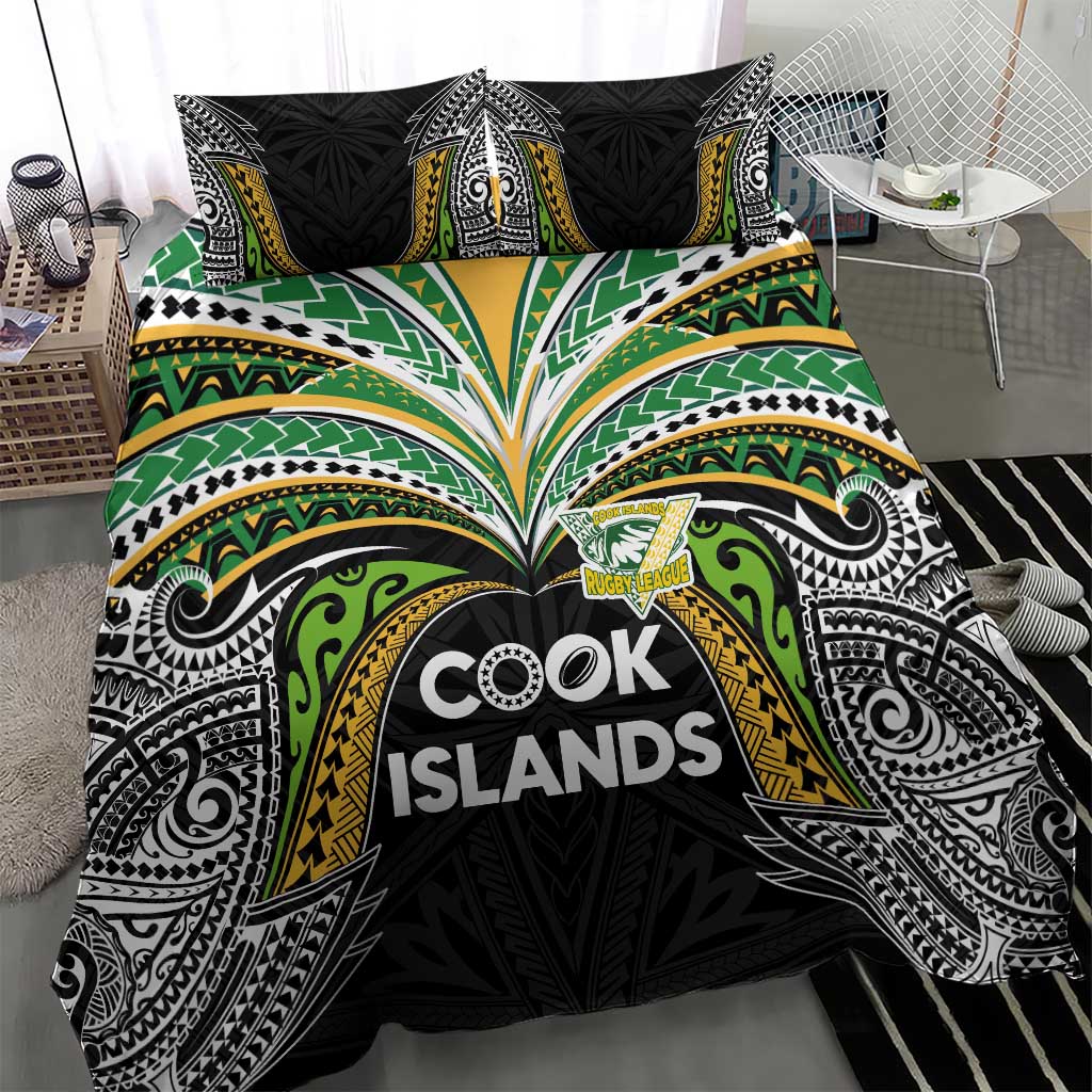 Cook Islands Rugby League Bedding Set Tatau Tribal Motifs-Black Color - Polynesian Pride