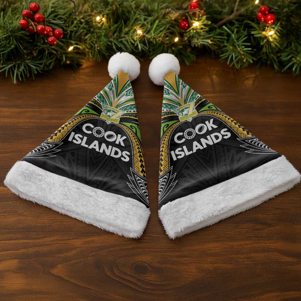 Cook Islands Rugby League Christmas Santa Hat Tatau Tribal Motifs-Black Color LT03 - Polynesian Pride