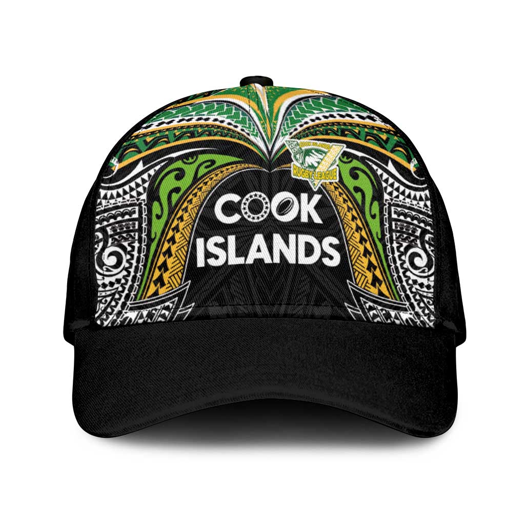 Cook Islands Rugby League Classic Cap Tatau Tribal Motifs-Black Color LT03 Universal Fit Black - Polynesian Pride