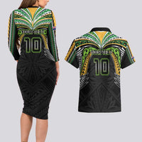 Custom Cook Islands Rugby League Couples Matching Long Sleeve Bodycon Dress and Hawaiian Shirt Tatau Tribal Motifs-Black Color - Polynesian Pride
