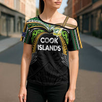 Custom Cook Islands Rugby League Cross Shoulder Shirt Tatau Tribal Motifs-Black Color LT03 - Polynesian Pride