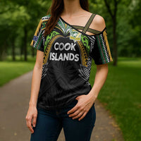 Custom Cook Islands Rugby League Cross Shoulder Shirt Tatau Tribal Motifs-Black Color LT03 - Polynesian Pride