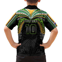 Custom Cook Islands Rugby League Family Matching Long Sleeve Bodycon Dress and Hawaiian Shirt Tatau Tribal Motifs-Black Color - Polynesian Pride