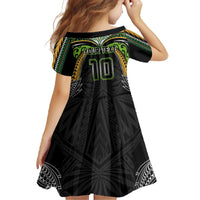 Custom Cook Islands Rugby League Family Matching Off The Shoulder Long Sleeve Dress and Hawaiian Shirt Tatau Tribal Motifs-Black Color - Polynesian Pride