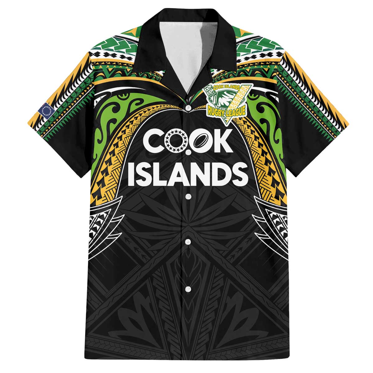 Custom Cook Islands Rugby League Family Matching Off The Shoulder Long Sleeve Dress and Hawaiian Shirt Tatau Tribal Motifs-Black Color - Polynesian Pride