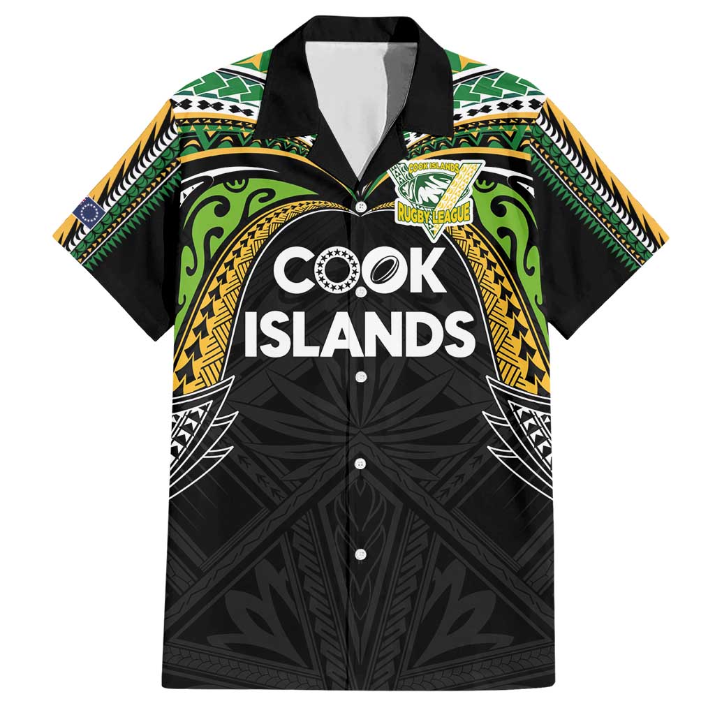 Custom Cook Islands Rugby League Family Matching Short Sleeve Bodycon Dress and Hawaiian Shirt Tatau Tribal Motifs-Black Color - Polynesian Pride