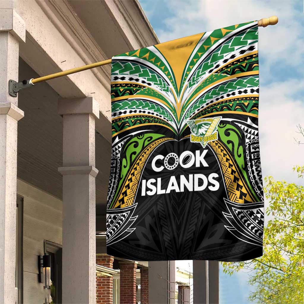 Cook Islands Rugby League Garden Flag Tatau Tribal Motifs-Black Color - Polynesian Pride