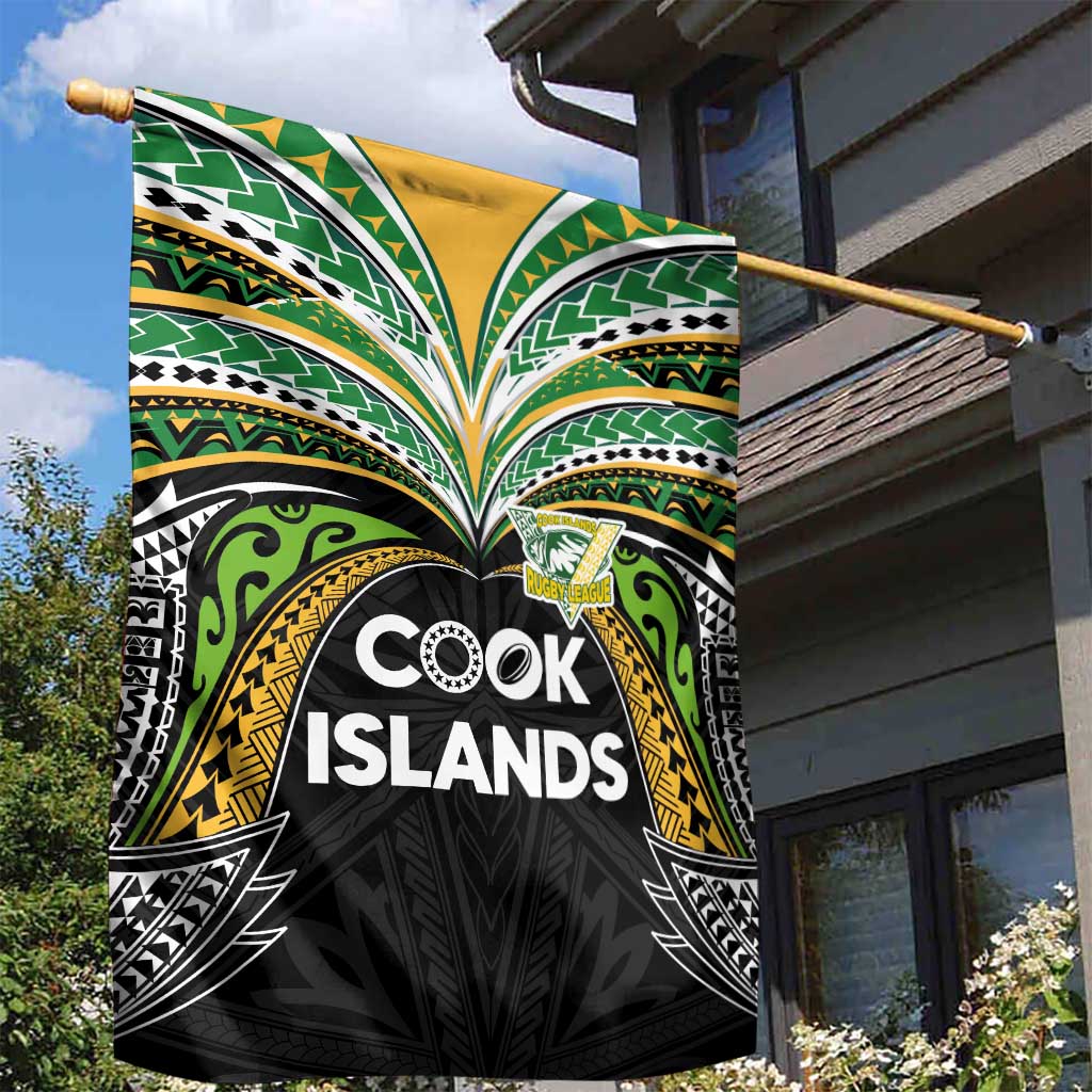 Cook Islands Rugby League Garden Flag Tatau Tribal Motifs-Black Color - Polynesian Pride