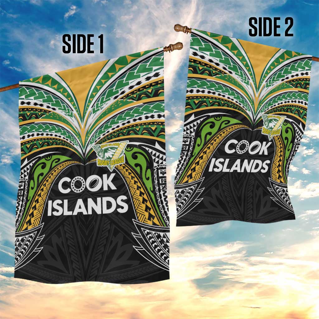 Cook Islands Rugby League Garden Flag Tatau Tribal Motifs-Black Color - Polynesian Pride