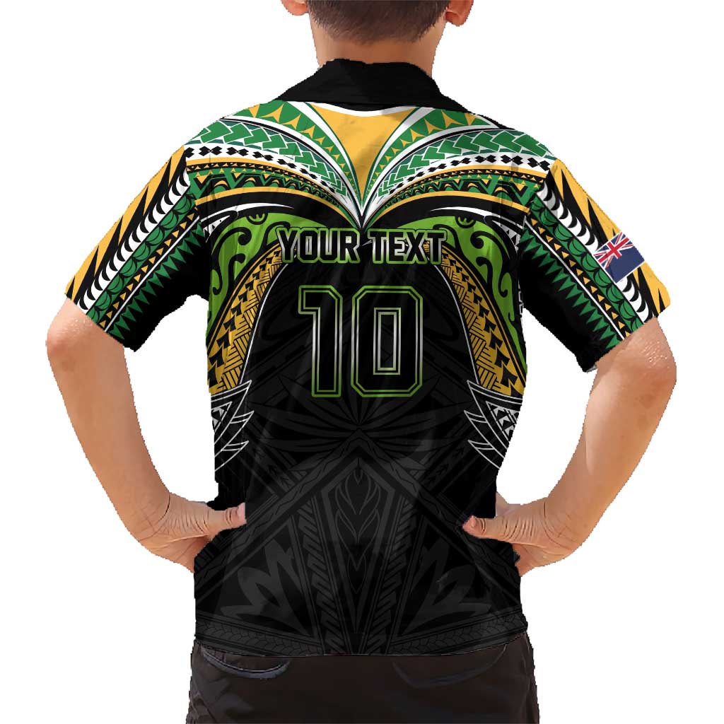 Custom Cook Islands Rugby League Kid Hawaiian Shirt Tatau Tribal Motifs-Black Color - Polynesian Pride