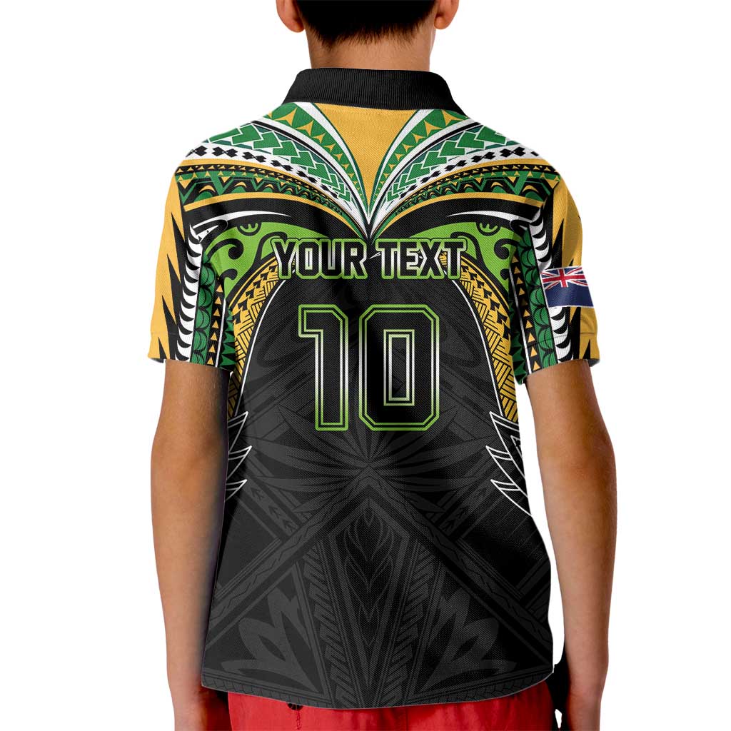 Custom Cook Islands Rugby League Kid Polo Shirt Tatau Tribal Motifs-Black Color - Polynesian Pride