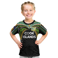 Custom Cook Islands Rugby League Kid T Shirt Tatau Tribal Motifs-Black Color LT03 Black - Polynesian Pride