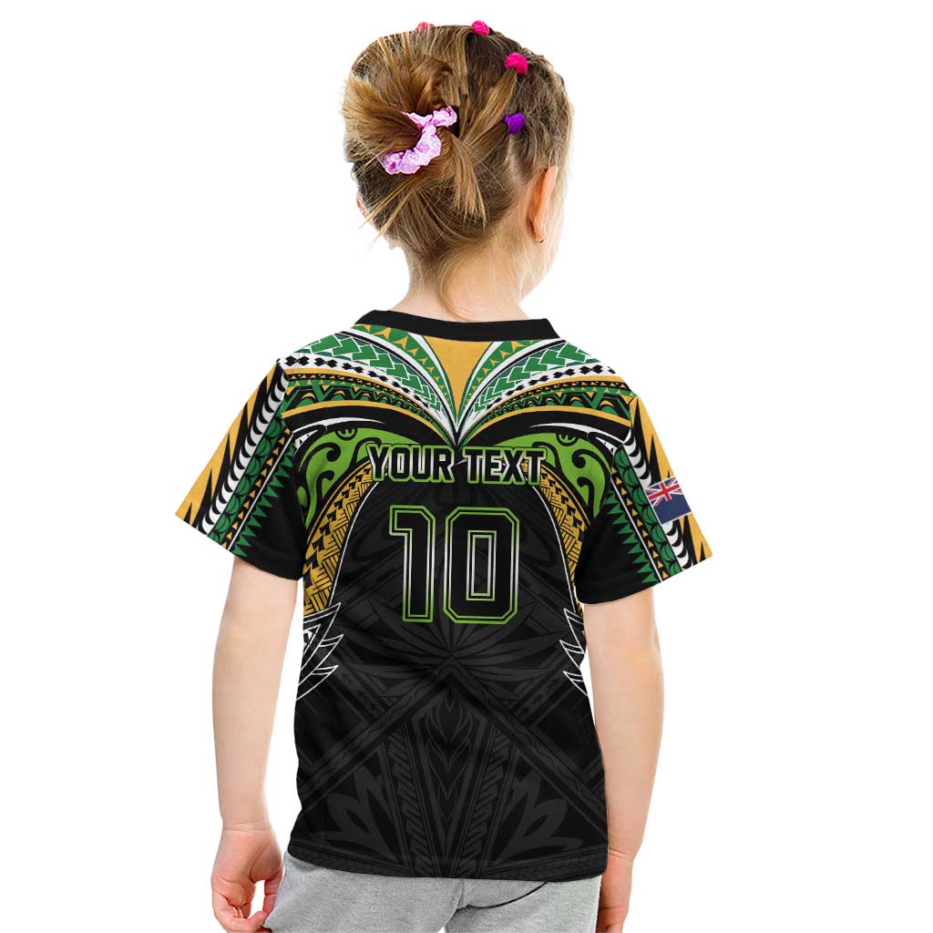 Custom Cook Islands Rugby League Kid T Shirt Tatau Tribal Motifs-Black Color LT03 - Polynesian Pride