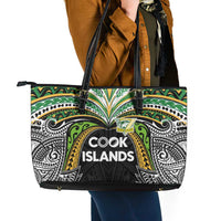 Cook Islands Rugby League Leather Tote Bag Tatau Tribal Motifs-Black Color LT03 - Polynesian Pride