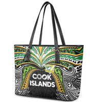 Cook Islands Rugby League Leather Tote Bag Tatau Tribal Motifs-Black Color LT03 - Polynesian Pride