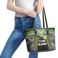 Cook Islands Rugby League Leather Tote Bag Tatau Tribal Motifs-Black Color LT03 - Polynesian Pride