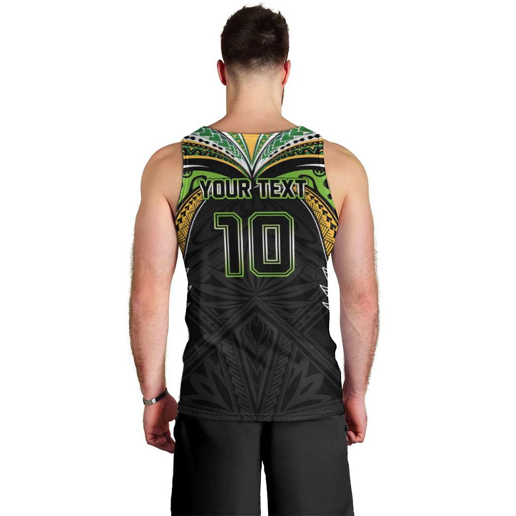 Custom Cook Islands Rugby League Men Tank Top Tatau Tribal Motifs-Black Color LT03 - Polynesian Pride