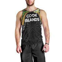 Custom Cook Islands Rugby League Men Tank Top Tatau Tribal Motifs-Black Color LT03 - Polynesian Pride
