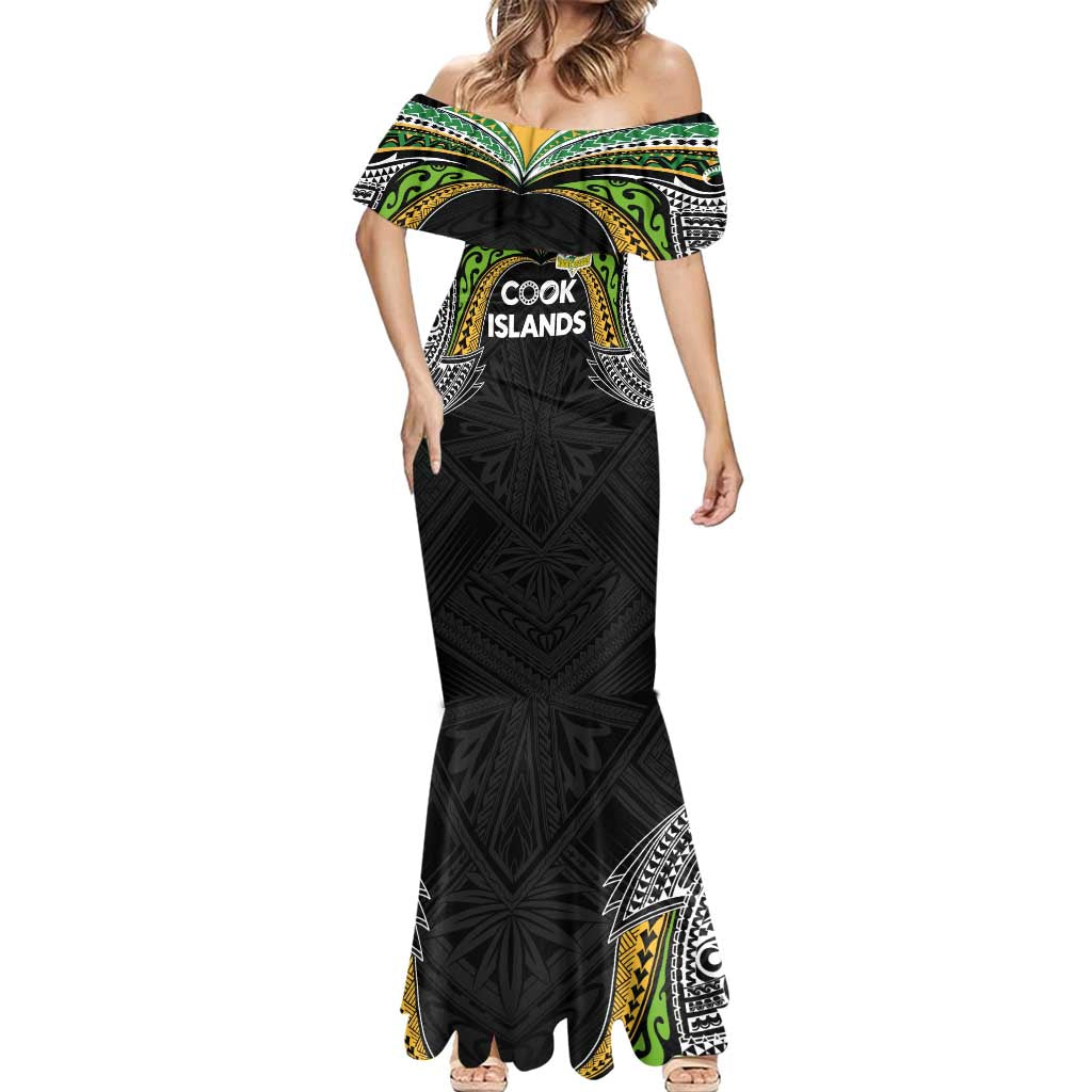 Custom Cook Islands Rugby League Mermaid Dress Tatau Tribal Motifs-Black Color - Polynesian Pride