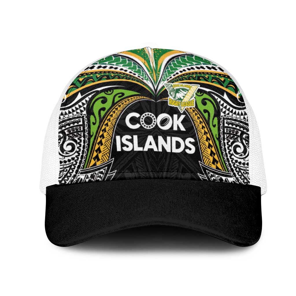 Cook Islands Rugby League Mesh Trucker Cap Tatau Tribal Motifs-Black Color LT03 One Size White Black - Polynesian Pride