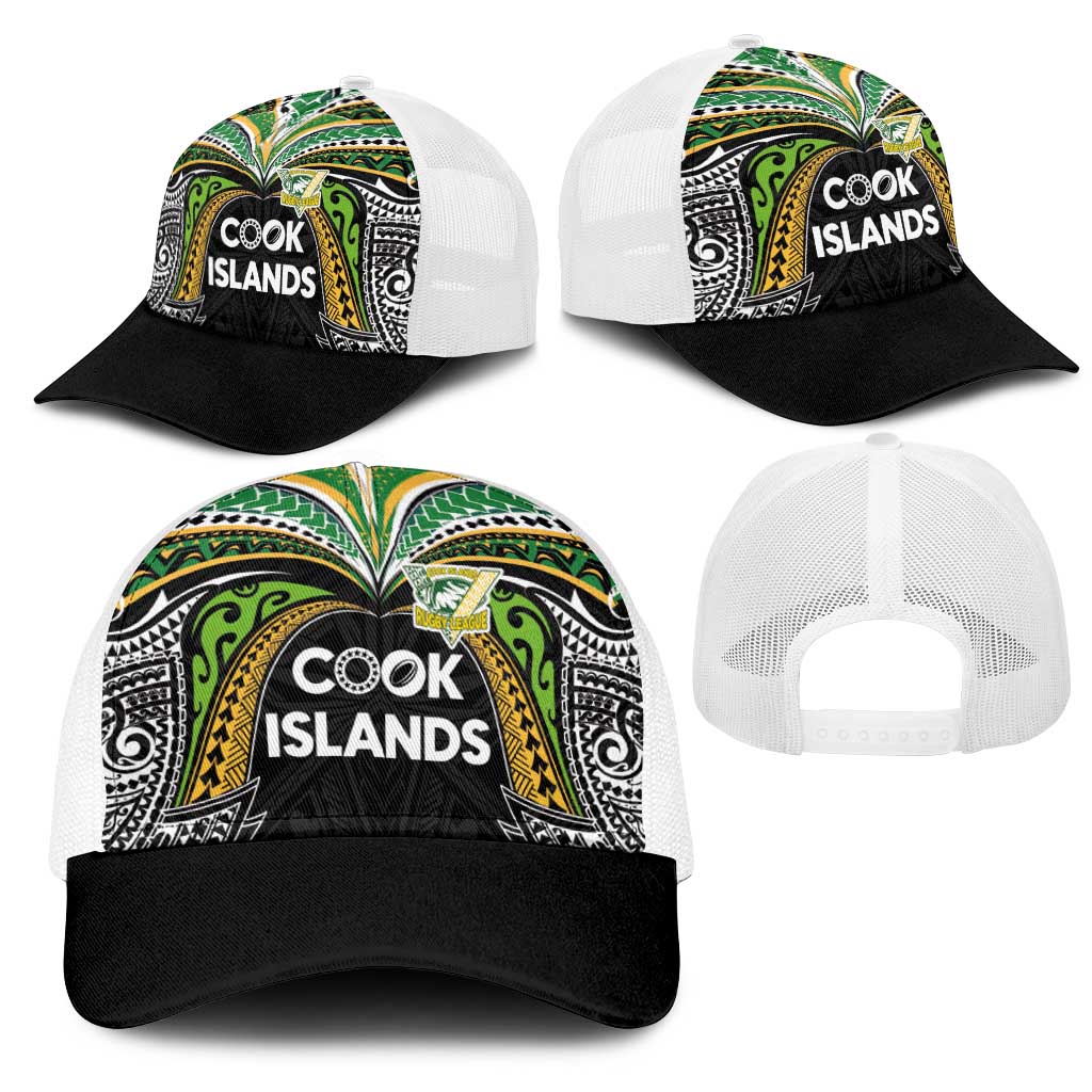 Cook Islands Rugby League Mesh Trucker Cap Tatau Tribal Motifs-Black Color LT03 - Polynesian Pride