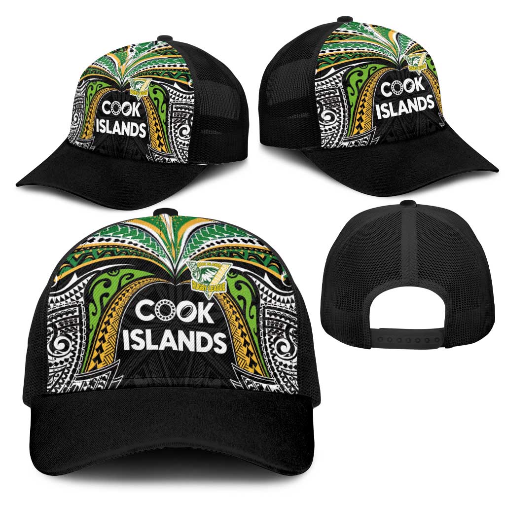 Cook Islands Rugby League Mesh Trucker Cap Tatau Tribal Motifs-Black Color LT03 - Polynesian Pride