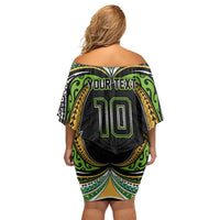 Custom Cook Islands Rugby League Off Shoulder Short Dress Tatau Tribal Motifs-Black Color LT03 - Polynesian Pride