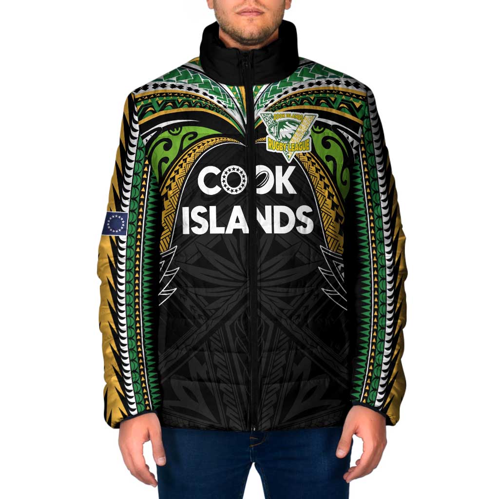 Custom Cook Islands Rugby League Padded Jacket Tatau Tribal Motifs-Black Color LT03 Men Black - Polynesian Pride