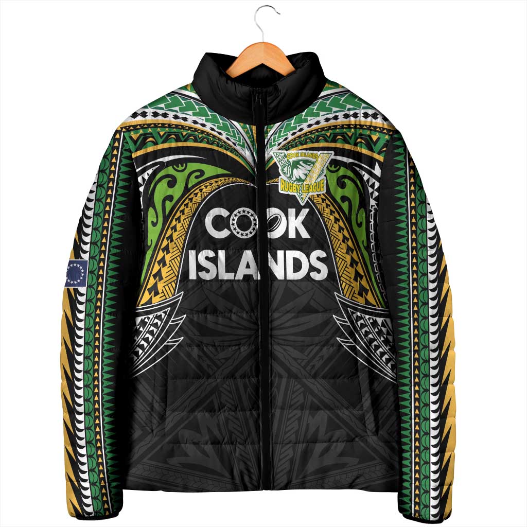 Custom Cook Islands Rugby League Padded Jacket Tatau Tribal Motifs-Black Color LT03 - Polynesian Pride