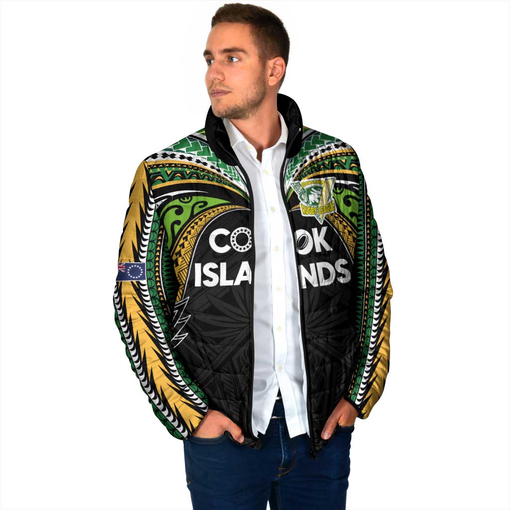 Custom Cook Islands Rugby League Padded Jacket Tatau Tribal Motifs-Black Color LT03 - Polynesian Pride