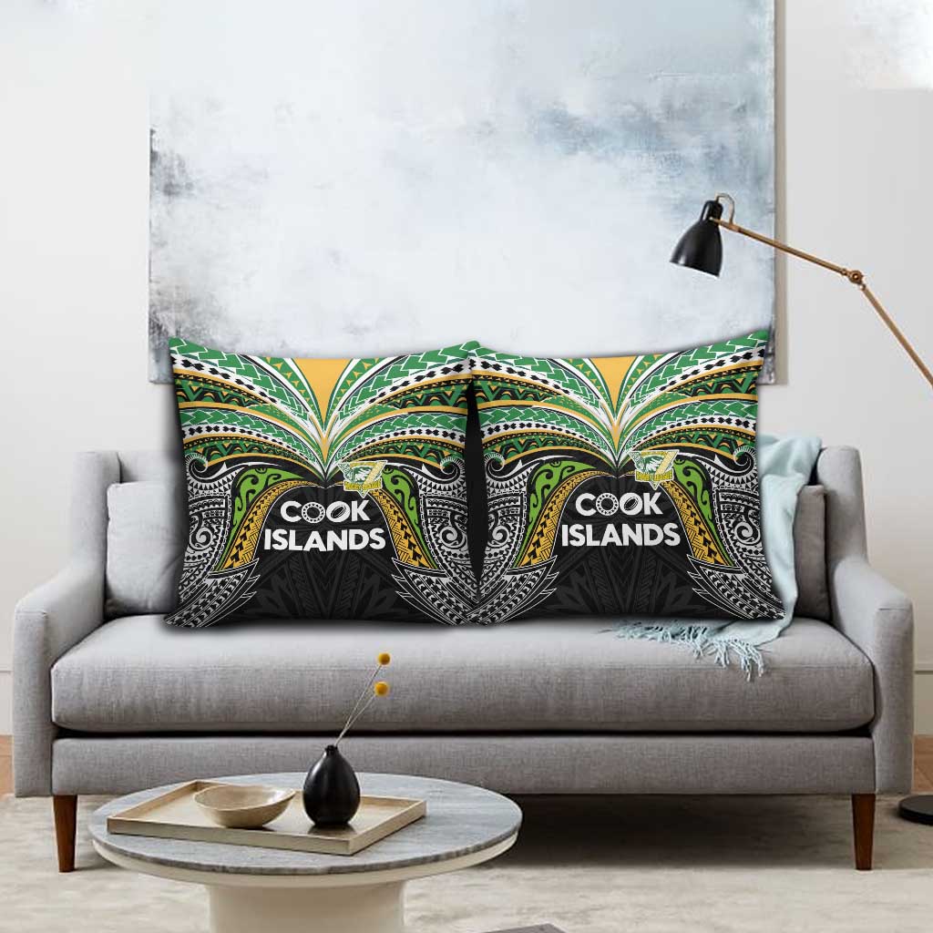 Cook Islands Rugby League Pillow Cover Tatau Tribal Motifs-Black Color LT03 - Polynesian Pride