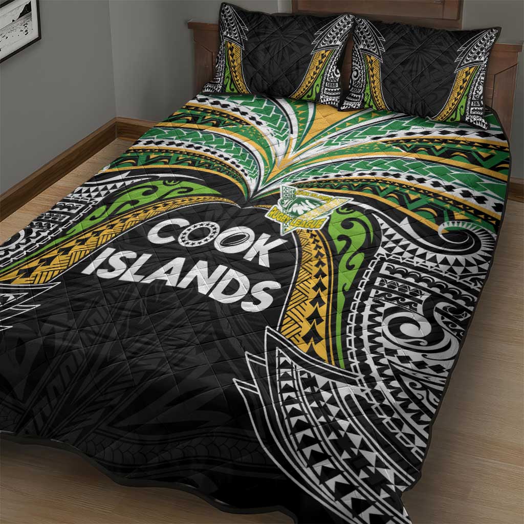 Cook Islands Rugby League Quilt Bed Set Tatau Tribal Motifs-Black Color LT03 - Polynesian Pride