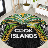 Cook Islands Rugby League Round Carpet Tatau Tribal Motifs-Black Color - Polynesian Pride