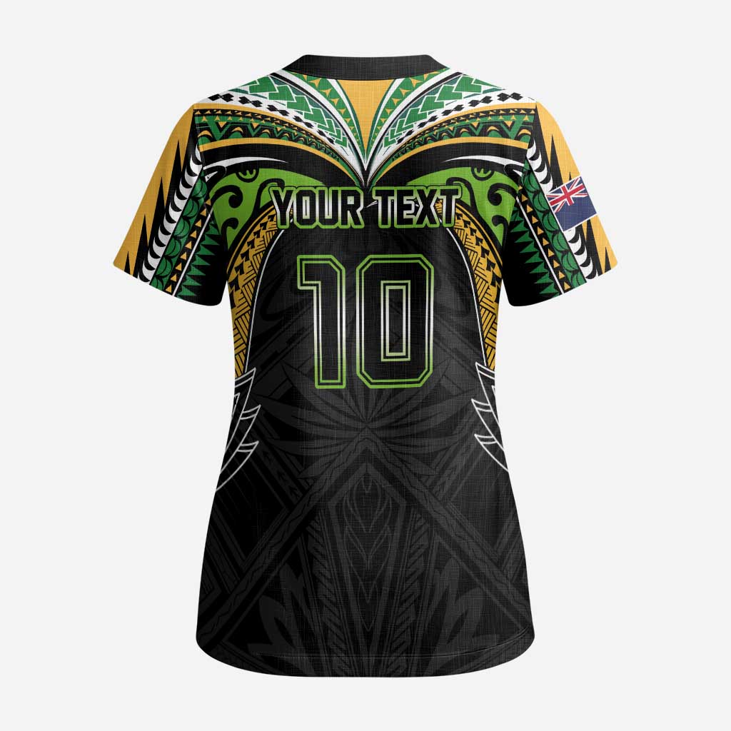 Custom Cook Islands Rugby League Scrub Top Tatau Tribal Motifs-Black Color LT03 - Polynesian Pride