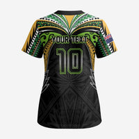 Custom Cook Islands Rugby League Scrub Top Tatau Tribal Motifs-Black Color LT03 - Polynesian Pride