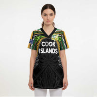 Custom Cook Islands Rugby League Scrub Top Tatau Tribal Motifs-Black Color LT03 - Polynesian Pride