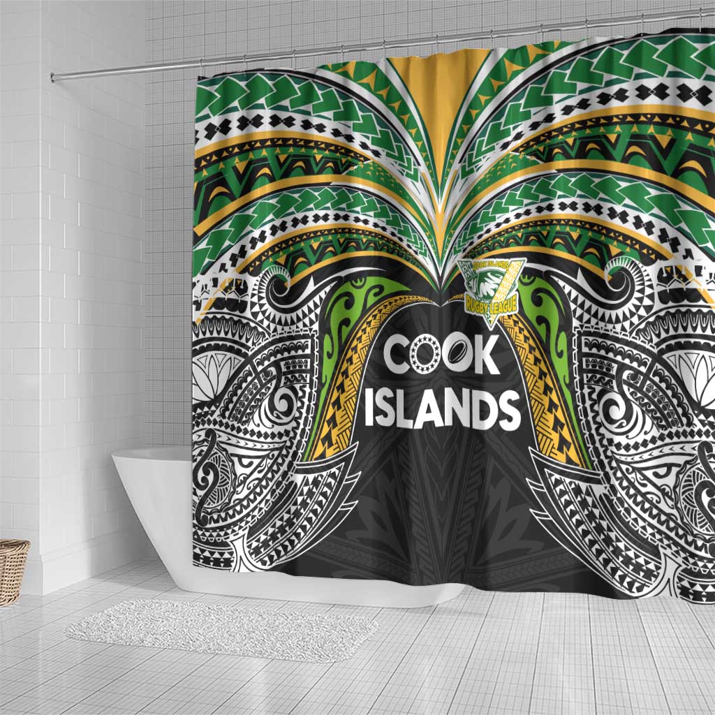 Cook Islands Rugby League Shower Curtain Tatau Tribal Motifs-Black Color - Polynesian Pride