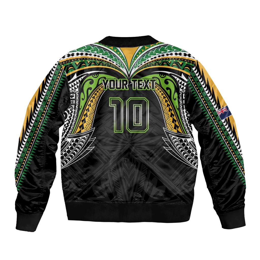 Custom Cook Islands Rugby League Sleeve Zip Bomber Jacket Tatau Tribal Motifs-Black Color LT03 - Polynesian Pride