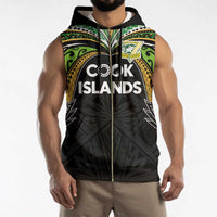 Custom Cook Islands Rugby League Sleeveless Zip Hoodie Tatau Tribal Motifs-Black Color - Polynesian Pride