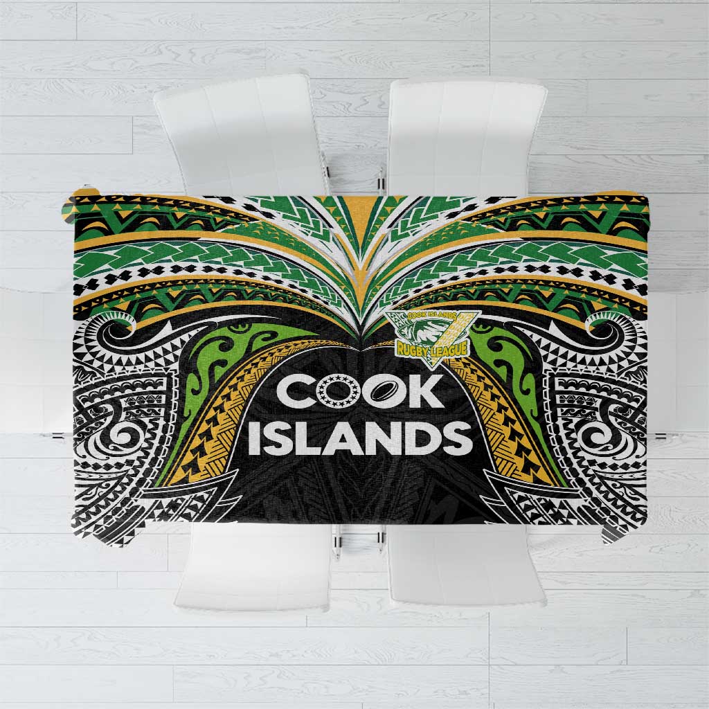 Cook Islands Rugby League Tablecloth Tatau Tribal Motifs-Black Color - Polynesian Pride
