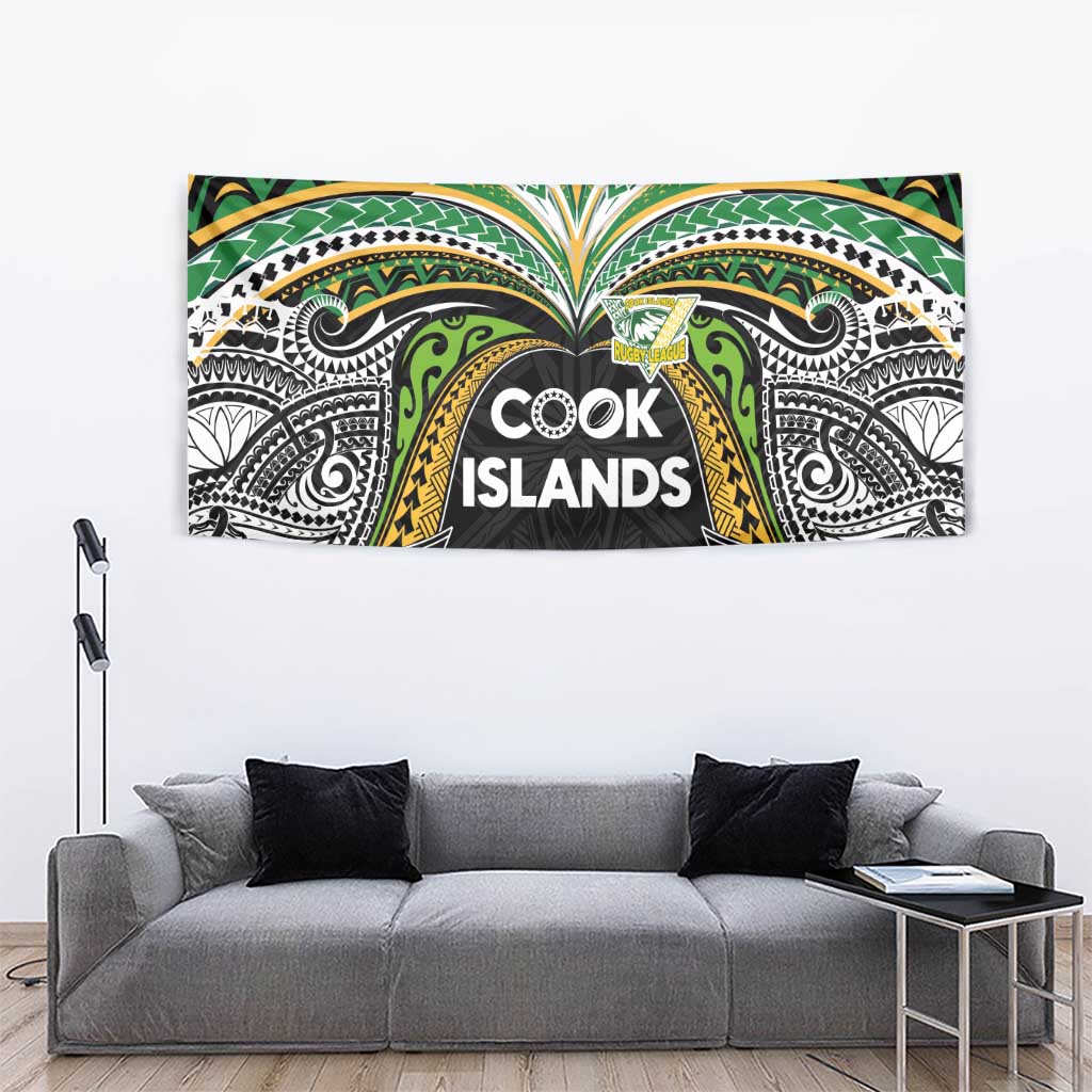 Cook Islands Rugby League Tapestry Tatau Tribal Motifs-Black Color - Polynesian Pride