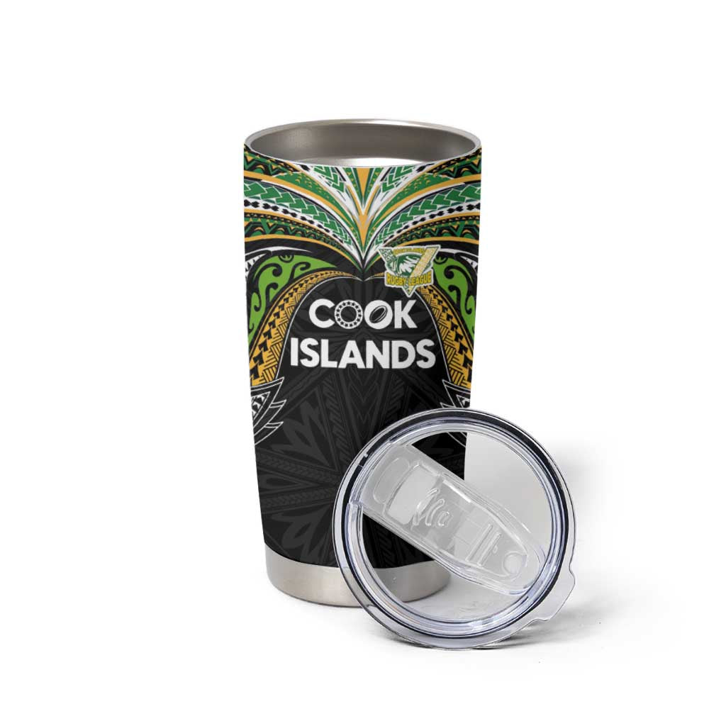 Custom Cook Islands Rugby League Tumbler Cup Tatau Tribal Motifs-Black Color LT03 - Polynesian Pride