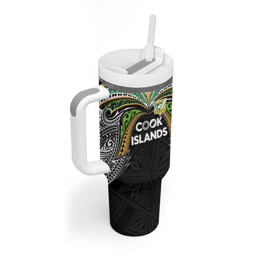Custom Cook Islands Rugby League Tumbler With Handle Tatau Tribal Motifs-Black Color LT03 - Polynesian Pride